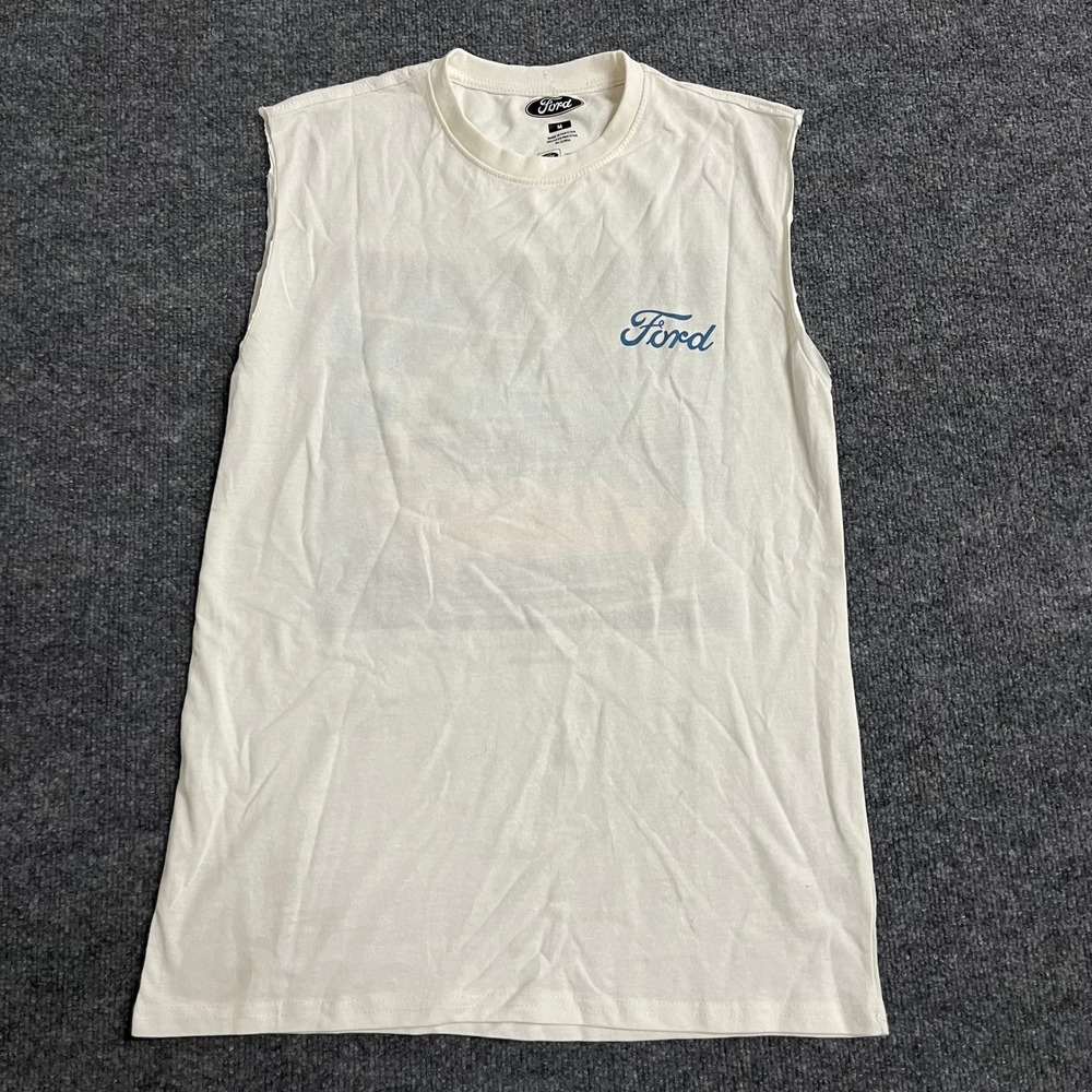Ford Muscle Tee Mens Size M White 1966 Mustang Graphic Sleeveless Cotton Shirt - Picture 4 of 8